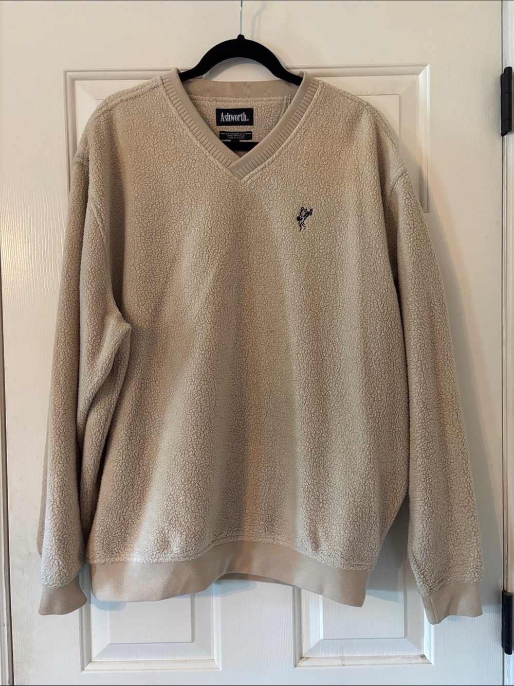 Ashworth Men's Fleece V-Neck Sweater - Cream